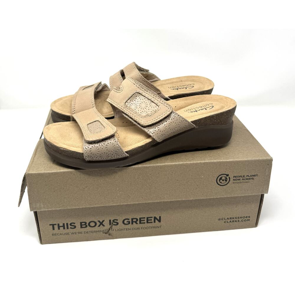 Clarks Women's Calenne Maye Wedge Sandal, Sand Combi,  Size 6.5